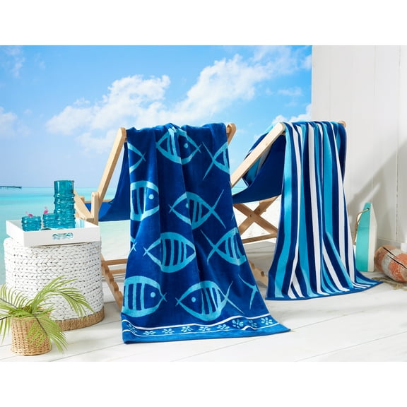100% Cotton Jacquard 2 Pack 30" x 60" Printed Beach & Pool Towels
