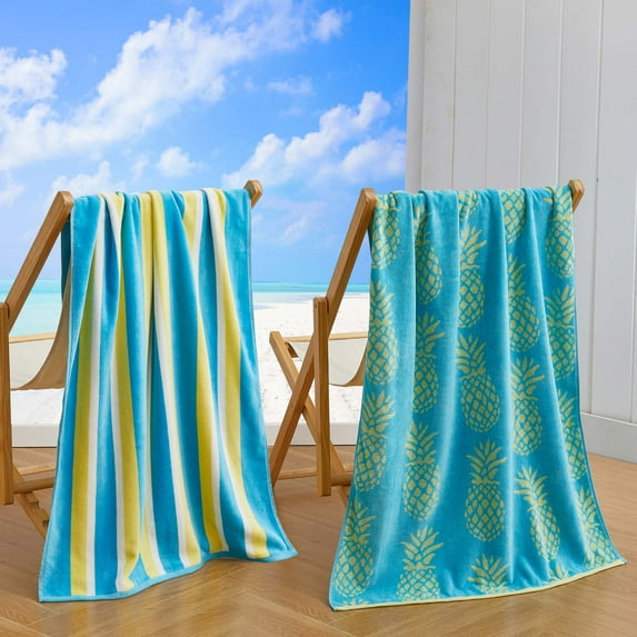 100% Cotton Jacquard 2 Pack 30" x 60" Printed Beach & Pool Towels