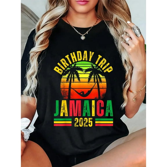 100% Cotton Jamaica Birthday Trip 2025 Family Friend Girls Trip Vacation T-Shirt
