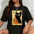thumbnail image 1 of 100% Cotton Japanese Kawaii Anime Cat Pizza Aesthetic Cat Eating Pizza T-Shirt, 1 of 5