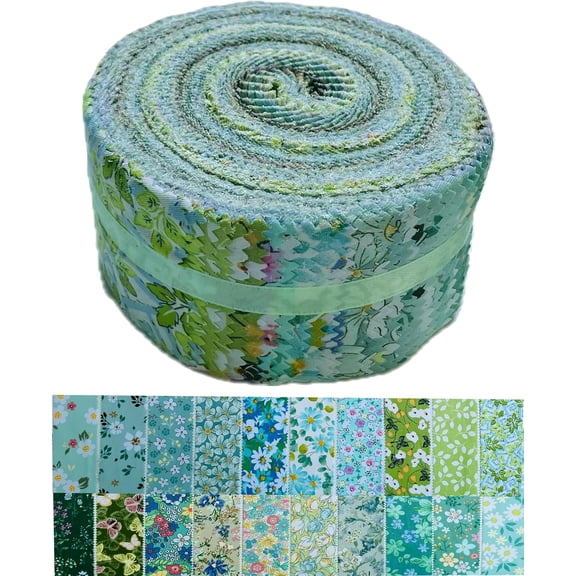 100% Cotton Jelly Roll Fabric Strips for Quilting and Sewing- Green Mood | 40PCS 2.5x44 Inch Precut Soft Cotton Quilting Fabric Strips for Quilting Supplies Crafting SewingPurse Making Cottagecore