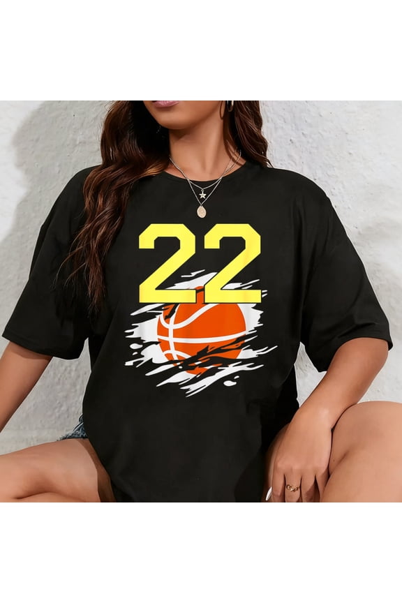 100% Cotton Jersey #22 Yellow Golden Basketball Team Number 22 T-Shirt