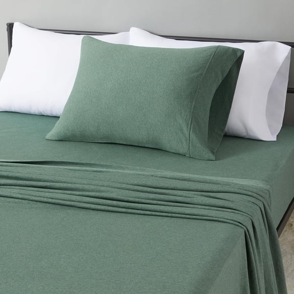 100% Cotton Jersey Bed Sheet Set, Twin, Olive (Melange), Solid