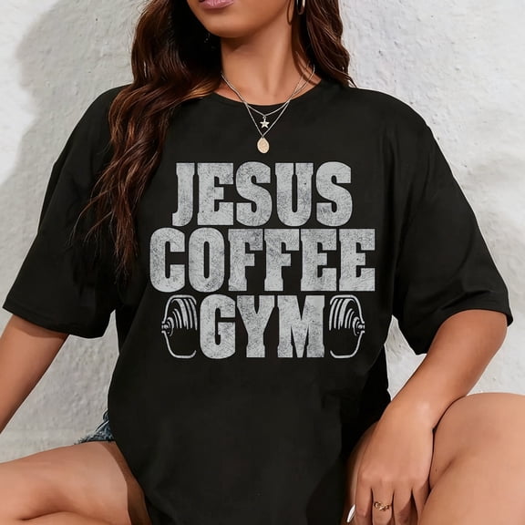 100% Cotton Jesus Coffee Gym Christian Workout Weightlifting Fitness T-Shirt