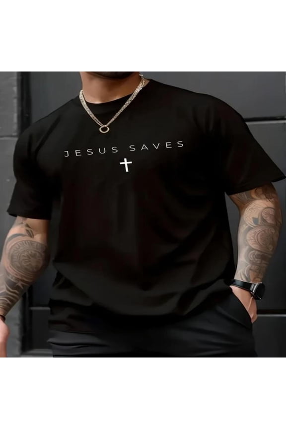 100% Cotton Jesus Saves Cross Subtle Christian Minimal Religious Faith Mens T-Shirt