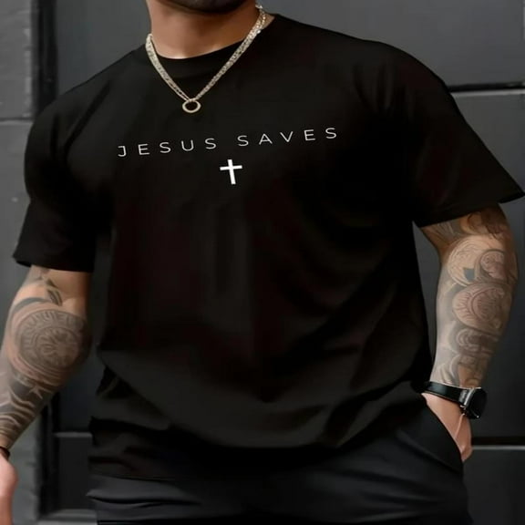 100% Cotton Jesus Saves Cross Subtle Christian Minimal Religious Faith Mens T-Shirt