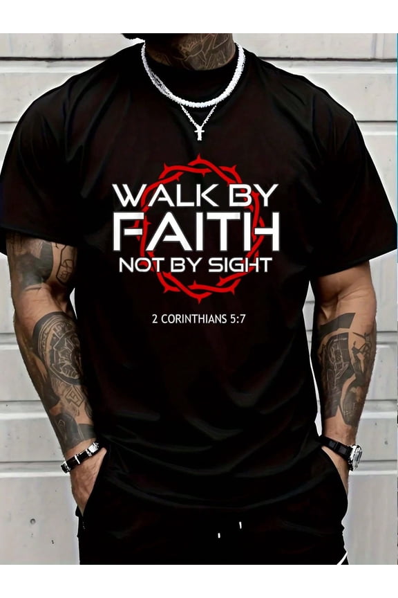 100% Cotton Jesus Walk By Faith Christian T-Shirt Round Neck Short Sleeve T-Shirt Women's Men's Graphic Tee Women's Men Graphic Tee