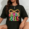 thumbnail image 1 of 100% Cotton Jingle Bells Coquette Bow Merry Christmas Tree Girl Women T-Shirt, 1 of 5