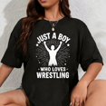 thumbnail image 1 of 100% Cotton Just A Boy Who Loves Wrestling Christmas Wrestler Youth Kids T-Shirt, 1 of 5