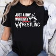 thumbnail image 1 of 100% Cotton Just A Boy Who Loves Wrestling Graphic Tee For Wrestling Fans And Athletes T-Shirt, 1 of 5