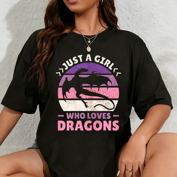 100% Cotton Just A Girl Who Loves Dragons Women Girls Kids Cute Dragon T-Shirt