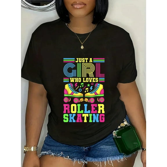 100% Cotton Just A Girl Who Loves Roller Skating 70s 80s 90s Outfit T-Shirt
