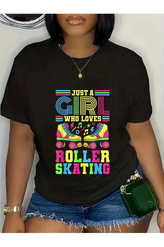 100% Cotton Just A Girl Who Loves Roller Skating 70s 80s 90s Outfit T-Shirt