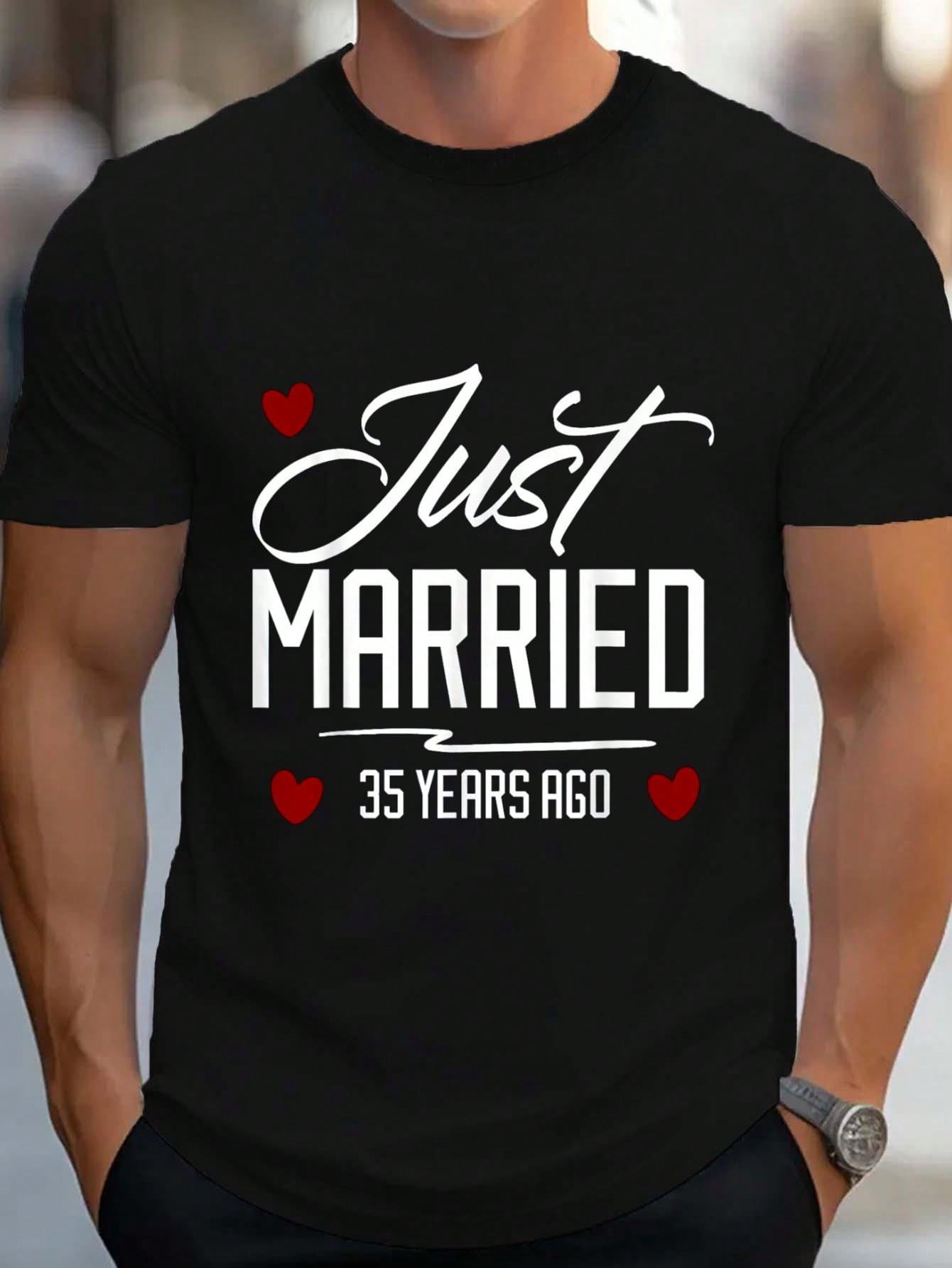 100% Cotton Just Married 35 Years Ago 35th Wedding Anniversary Party T ...