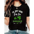 thumbnail image 1 of 100% Cotton I'm Just Here For The Shenanigans St Patricks Day Print Women's Gift T-Shirt, Round Crew Neck Soft Short Sleeve T-Shirt For Spring Summer, Fun Graphic Tops T-Shirts For Women, 1 of 7