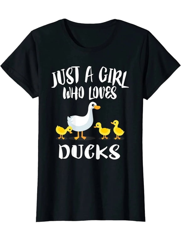 100% Cotton Just a Girl Who Loves Ducks T Shirt Funny Duck Lover Shirt Duck Owner Animal Graphic Tee Cute Casual Short Sleeve Gift for Men and Women