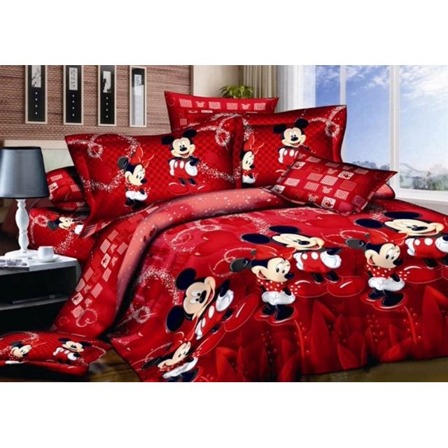 100 Cotton Kids Reversible Printing Mickey Mouse Couples Duvet Cover