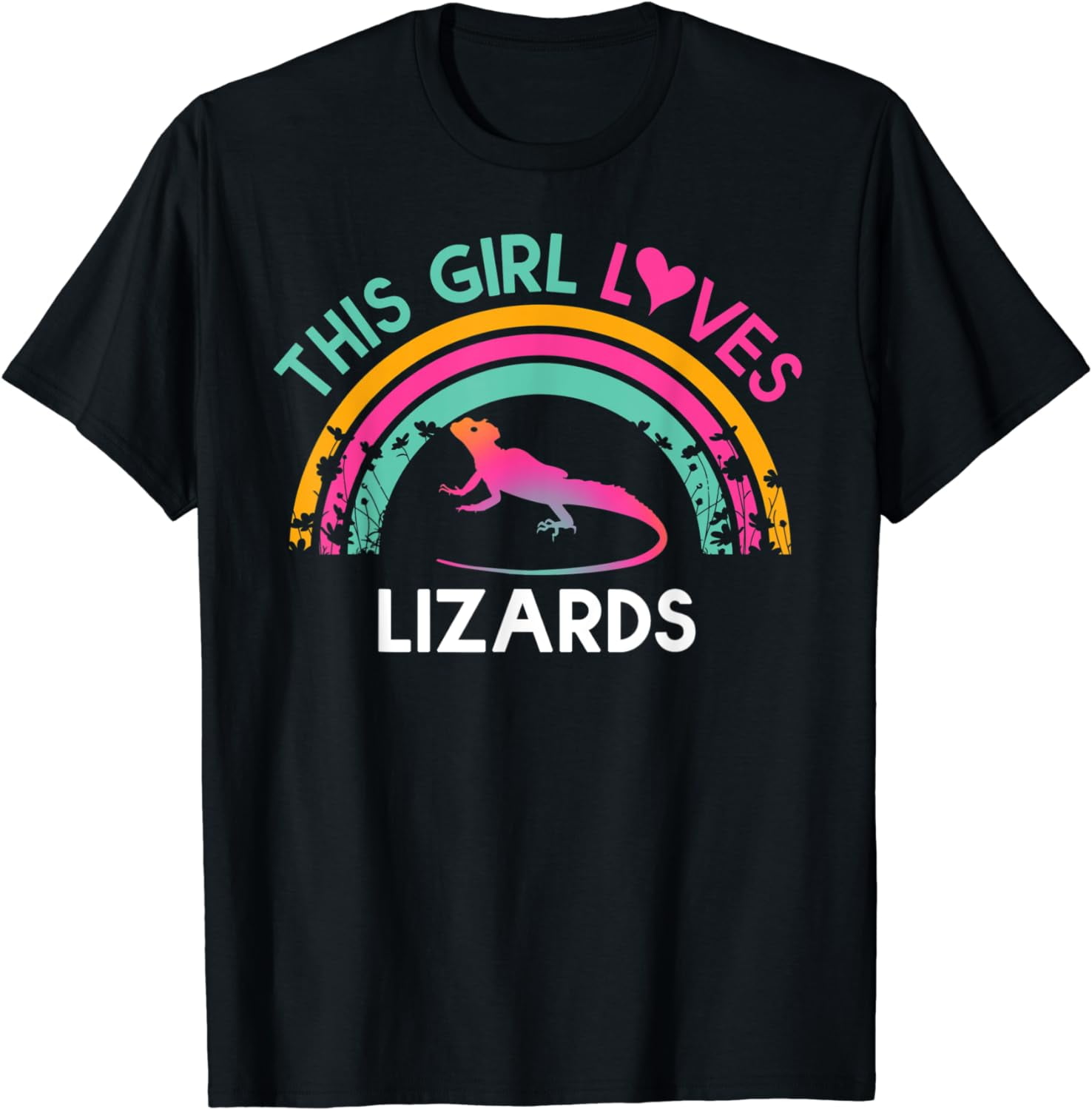 100% Cotton Kids this Girl Loves Lizards Cute Rainbow Silhouette T ...