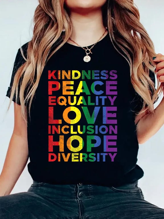 Cotton Kindness Equality Love LGBTQ Rainbow Flag Gay Pride Ally T-Shirt Women's Graphic Tee Casual Tops