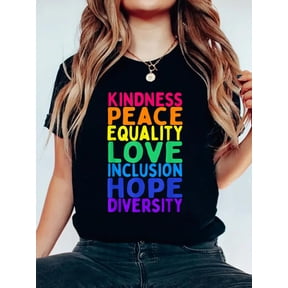 100% Cotton Kindness Peace Equality Inclusion Diversity Human Rights T-Shirt Women's Men's Graphic Tee Casual Tops