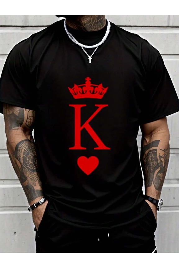 100% Cotton King Of Hearts Funny Halloween King & Matching Couple T-Shirt Street Hip-Hop Style Men's T-Shirt