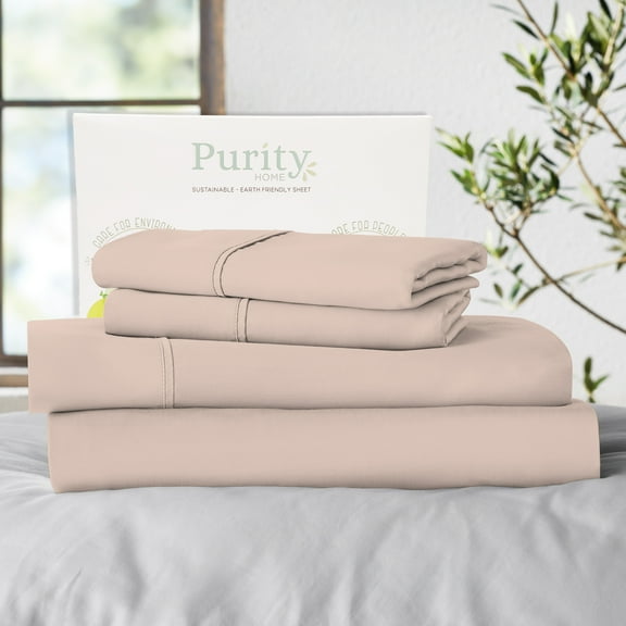 Purity Home King Bed Sheet Set - 100% Cotton Percale, 400 Thread Count - Cool, Crisp, Breathable & Durable 4-Piece - Blush