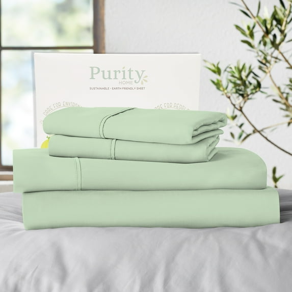 Purity Home King Bed Sheet Set - 100% Cotton Percale, 400 Thread Count - Cool, Crisp, Breathable & Durable 4-Piece - Sage