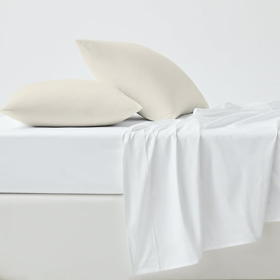 100% Cotton King Pillowcases, 400 Thread Count Sateen Green Wrinkle-Resistant 2- Piece Set Ivory by Purity Home