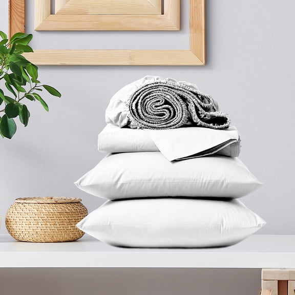 Color Sense 100% Cotton King Sateen, Wrinkle Resistant, Quick Dry, Soft & Smooth 4-Piece Bedsheet Set Arctic White