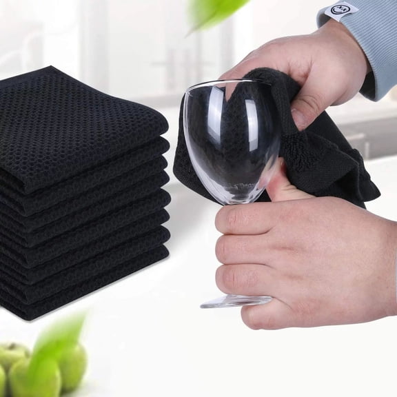 100% Cotton Kitchen Dish Cloths (12 X 12 Inches, Black), Waffle Weave Ultra Soft Absorbent Dish Towels for Drying Dishes Quick Drying Kitchen Towels Dish Rags