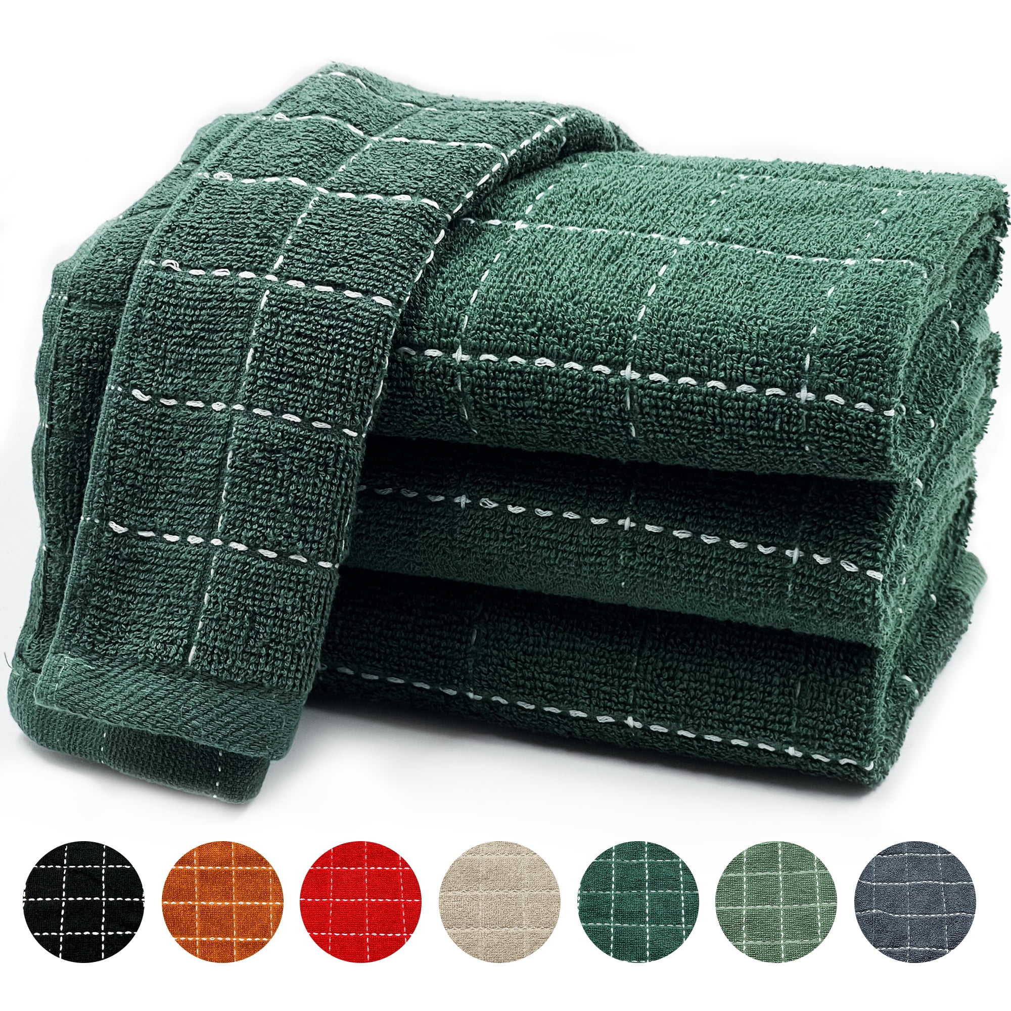Homieway 100% Cotton Kitchen Dish Towels, Super Soft and Absorbent Dish Cloths Washing Drying Dishes, 15" x 25", Dark Green, 4 Pack - Walmart.com