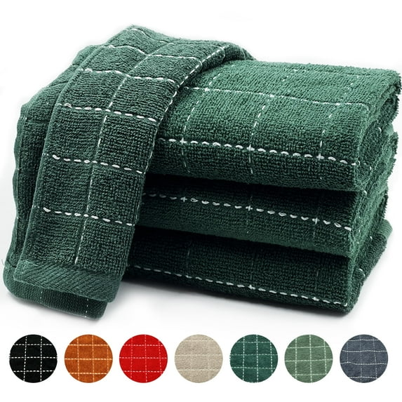 Homieway 100% Cotton Kitchen Dish Towels, Super Soft and Absorbent Dish Cloths Washing Drying Dishes, 15" x 25", Dark Green, 4 Pack