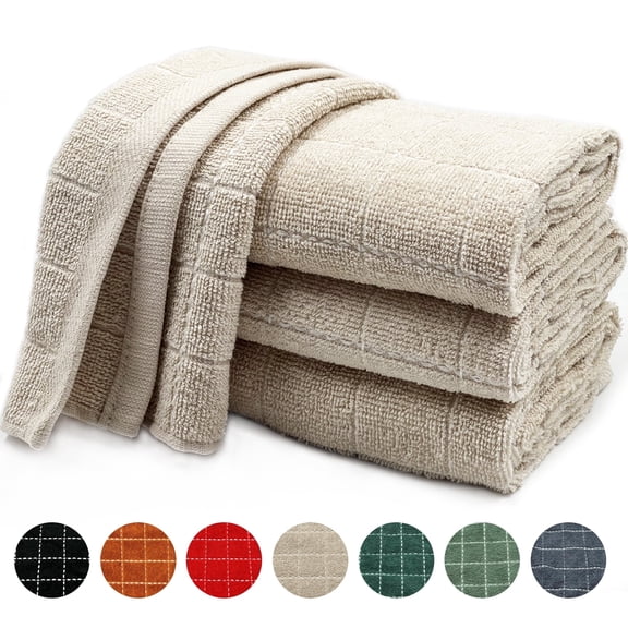 Furkithn 100% Cotton Kitchen Dish Towels, Super Soft and Absorbent Dish Cloths Washing Drying Dishes, 15" x 25", Beige, 4 Pack
