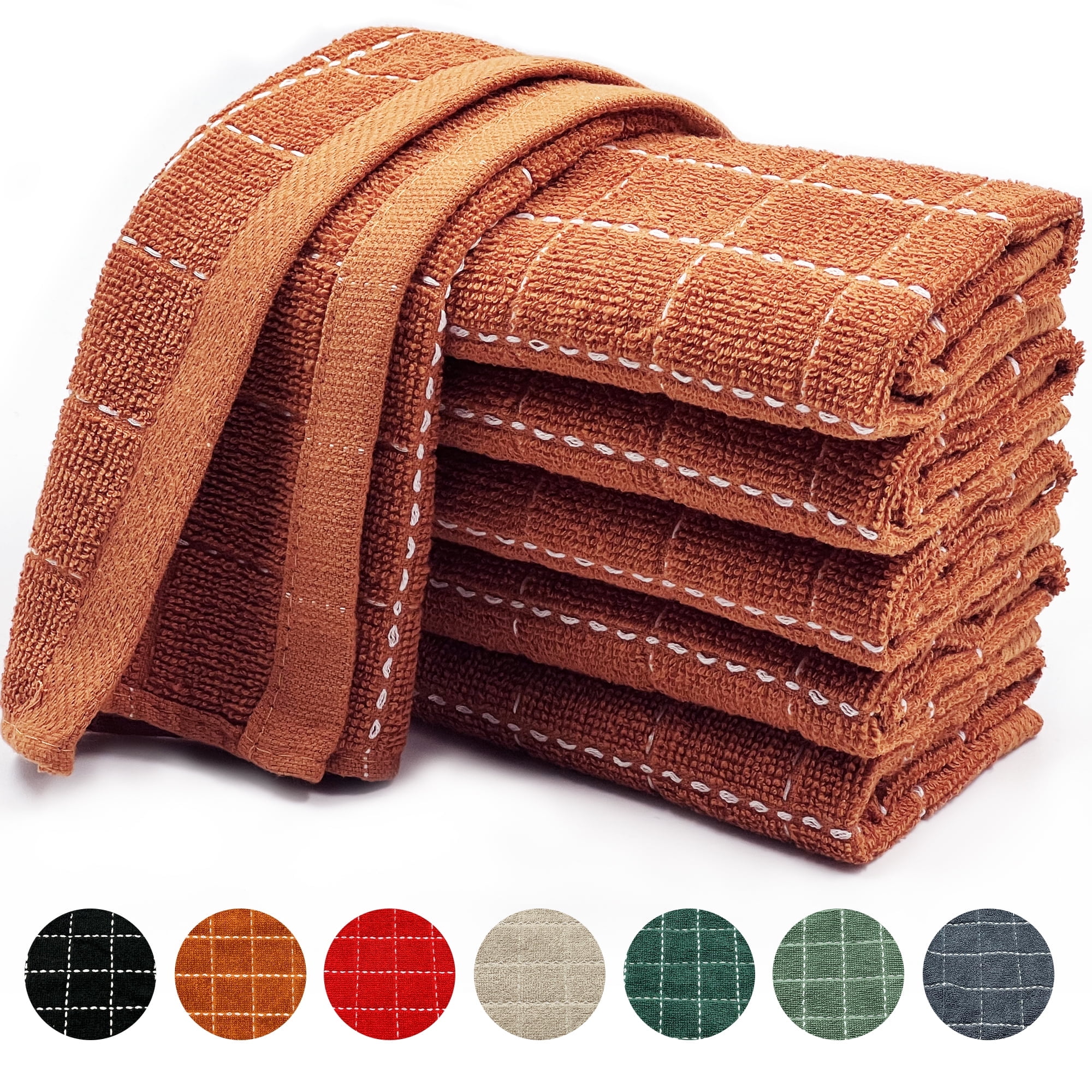 Homieway 100% Cotton Kitchen Dish Cloths, Super Soft and Absorbent Dish Towels Washing Drying Dishes, 12" x 12", Orange, 6 Pack