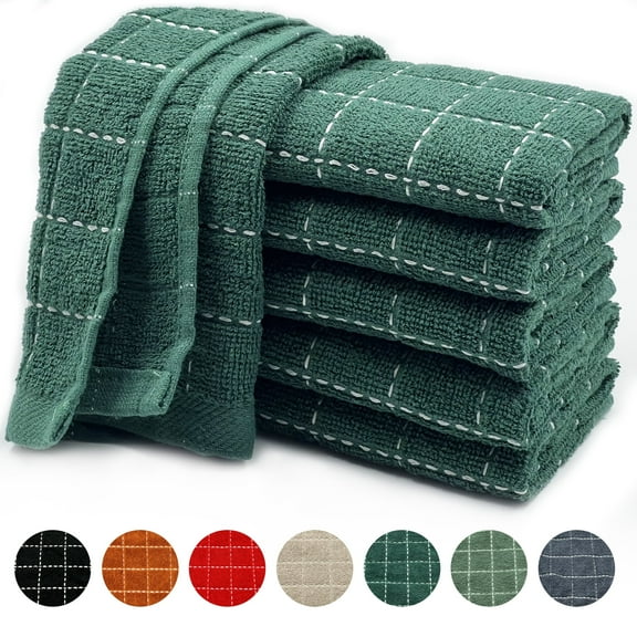 Homieway 100% Cotton Kitchen Dish Cloths, Super Soft and Absorbent Dish Towels Washing Drying Dishes, 12" x 12", Dark Green, 6 Pack