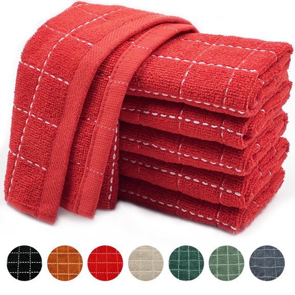 Homieway 100% Cotton Kitchen Dish Cloths, Super Soft and Absorbent Dish Towels Washing Drying Dishes, 12" x 12", Red, 6 Pack