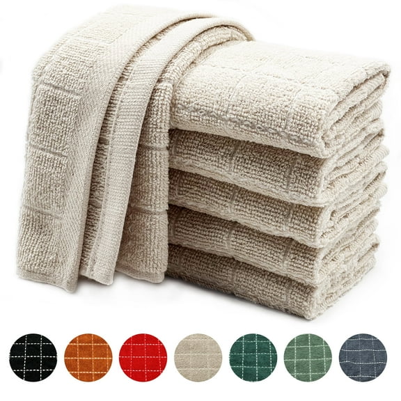Homieway 100% Cotton Kitchen Dish Cloths, Super Soft and Absorbent Dish Towels Washing Drying Dishes, 12" x 12", Beige, 6 Pack