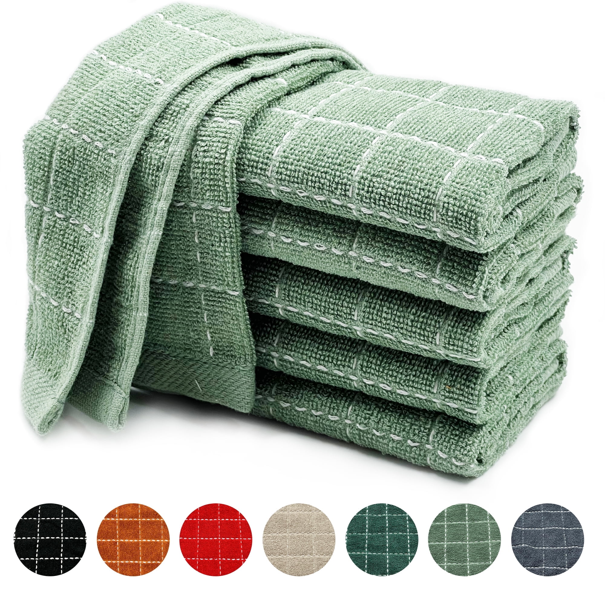 Homieway 100% Cotton Kitchen Dish Cloths, Super Soft and Absorbent Dish Towels Washing Drying Dishes, 12" x 12", Grass Green, 6 Pack