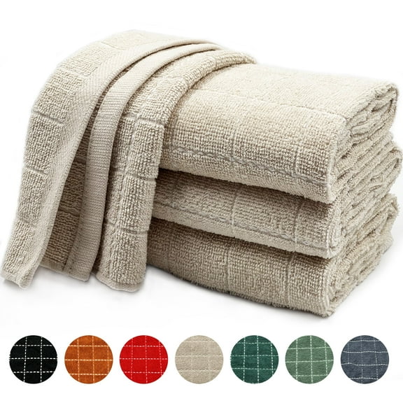 Homieway 100% Cotton Kitchen Dish Towels, Super Soft and Absorbent Dish Cloths Washing Drying Dishes, 15" x 25", Beige, 4 Pack