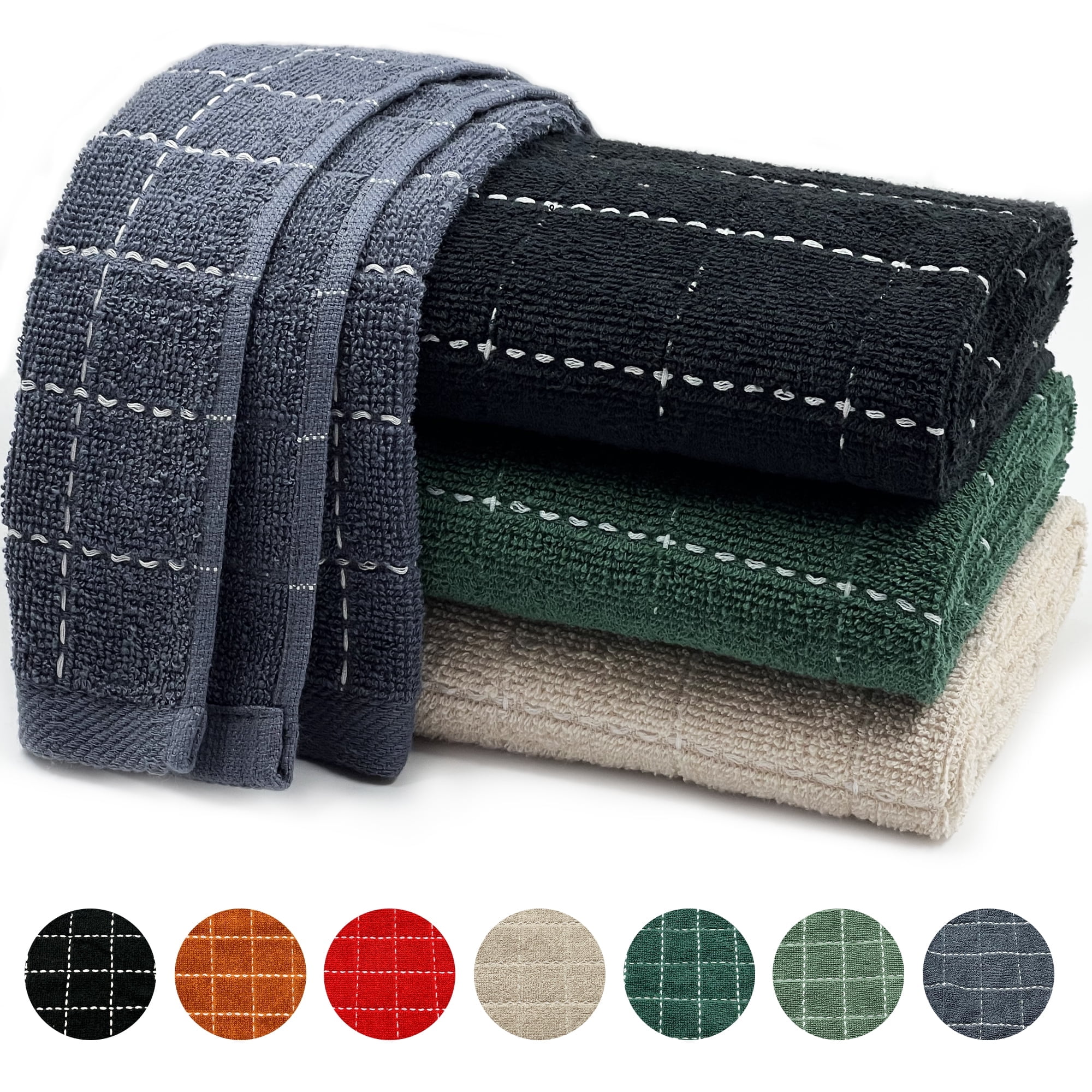 Homieway 100% Cotton Kitchen Dish Towels, Super Soft and Absorbent Dish Cloths Washing Drying Dishes, 15" x 25", Mixed Color, 4 Pack