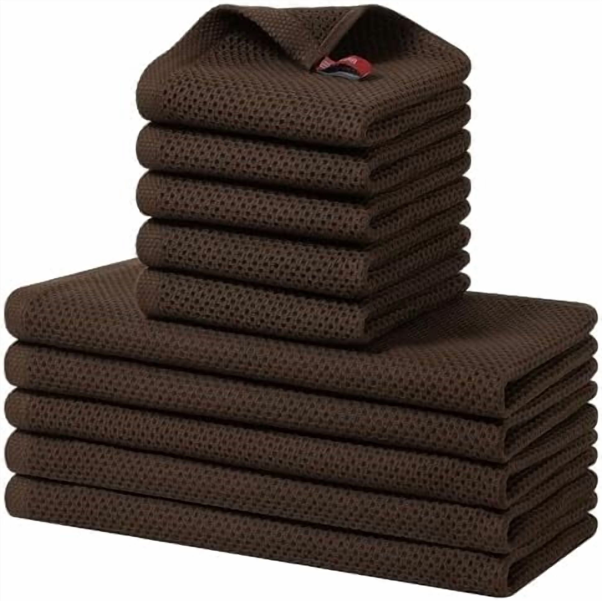 100% Cotton Kitchen Towels and Dishcloths Set, 12 x 12 Inches and 13 x 28 Inches, Set of 10 Bulk Kitchen Towels Set, Ultra Soft Absorbent Dish Cloths for Washing Dishes, Dark Brown
