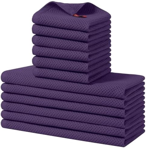 100% Cotton Kitchen Towels and Dishcloths Set, 12 x 12 Inches and 13 x 28 Inches, Set of 12 Bulk Kitchen Towels Set, Ultra Soft Absorbent Dish Cloths for Washing Dishes, Eggplant