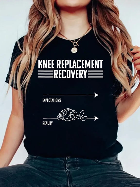 100% Cotton Knee Replacement Surgery Funny Joint Recovery Gag T-Shirt Small Women's Graphic Tee Casual Tops
