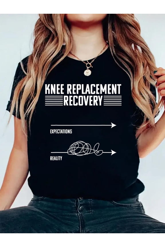 100% Cotton Knee Replacement Surgery Funny Joint Recovery Gag T-Shirt Small Women's Men's Graphic Tee Casual Tops
