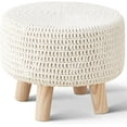 thumbnail image 1 of Pouf Ottoman, 100% Cotton Knitted Boho Footstool, Round Footrest with Non-Skid Wood Legs, Home Décor Handmade Pouffe, Leisure Floor Step Stool for Living Room (Beige), 1 of 7