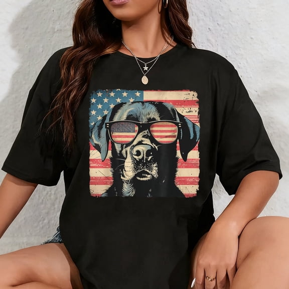 100% Cotton Labrador Retriever USA Flag July 4th Gift Women Men T-Shirt