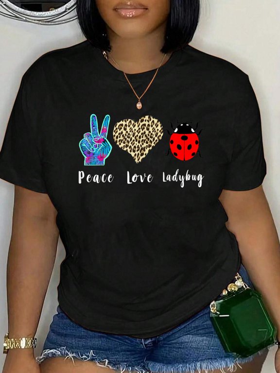 100% Cotton Ladybug Entomology Love Peace Ladybug Lover Insect Lover T-Shirt Women's Graphic Tee Casual Tops