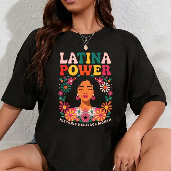 100% Cotton Latina Power Women Hispanic Heritage Month Shirt Flowers T-Shirt