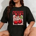 thumbnail image 1 of 100% Cotton Leopard Cherries Coquette Bow Summer Fruit Aesthetic Cherry T-Shirt, 1 of 4
