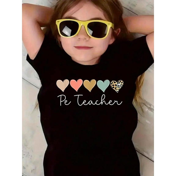 100% Cotton Leopard Hearts Valentine's day for Team Pe Teacher Valentine Kid T-Shirt Graphic T-shirts for boys and girls